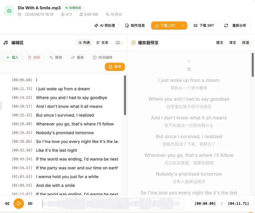 AI歌词翻译开关